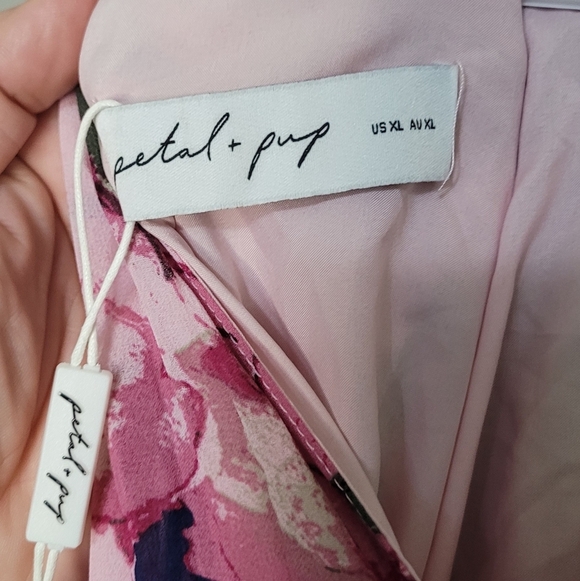 Petal & Pup Floral Pink Maxi Dress Pleated Cold Shoulder Balloon Sleeve NWT XL - Picture 3 of 7